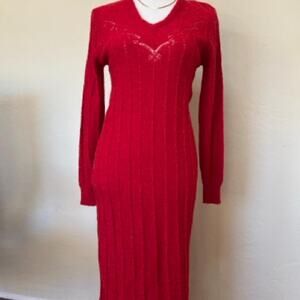 1980s Esprit Red Sparkle Knit Dress